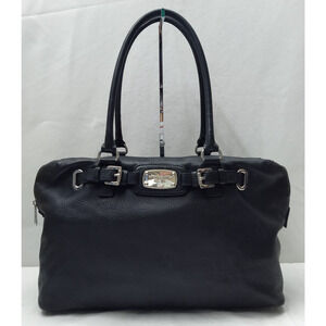 Michael Kors Black Soft Pebbled Leather Double Handles Zipper Satchel Bag